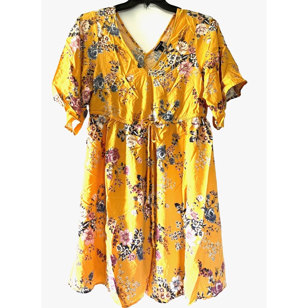 Torrid Women's Fit & Flare Yellow Floral Empire Waist Mini Bohemian Dress SIZE 1